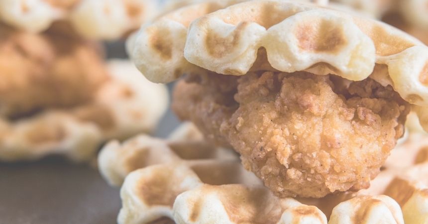 Chicken/Bacon/Waffle Sandwich with Homemade Maple Sriracha Aioli Sauce